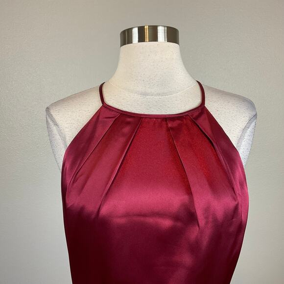 Alex Evenings Wine Red Satin Evening Gown Size 10 A-Line Halter Formal Dress - Picture 6 of 13